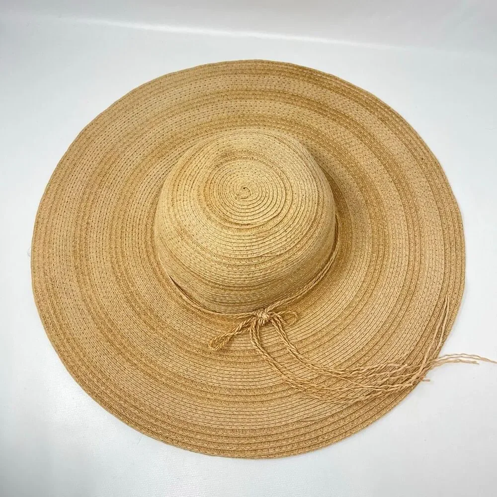 Forever 21 Wide Brim Paper Raffia Tan Outdoor Beach Sun Hat One Size OSFM
